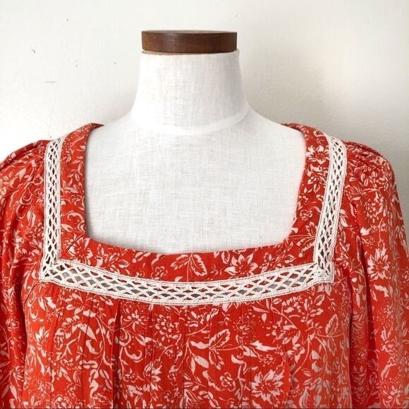 Free People Orange floral Talk About It Tunic Top NWOT size Small - Picture 3 of 8